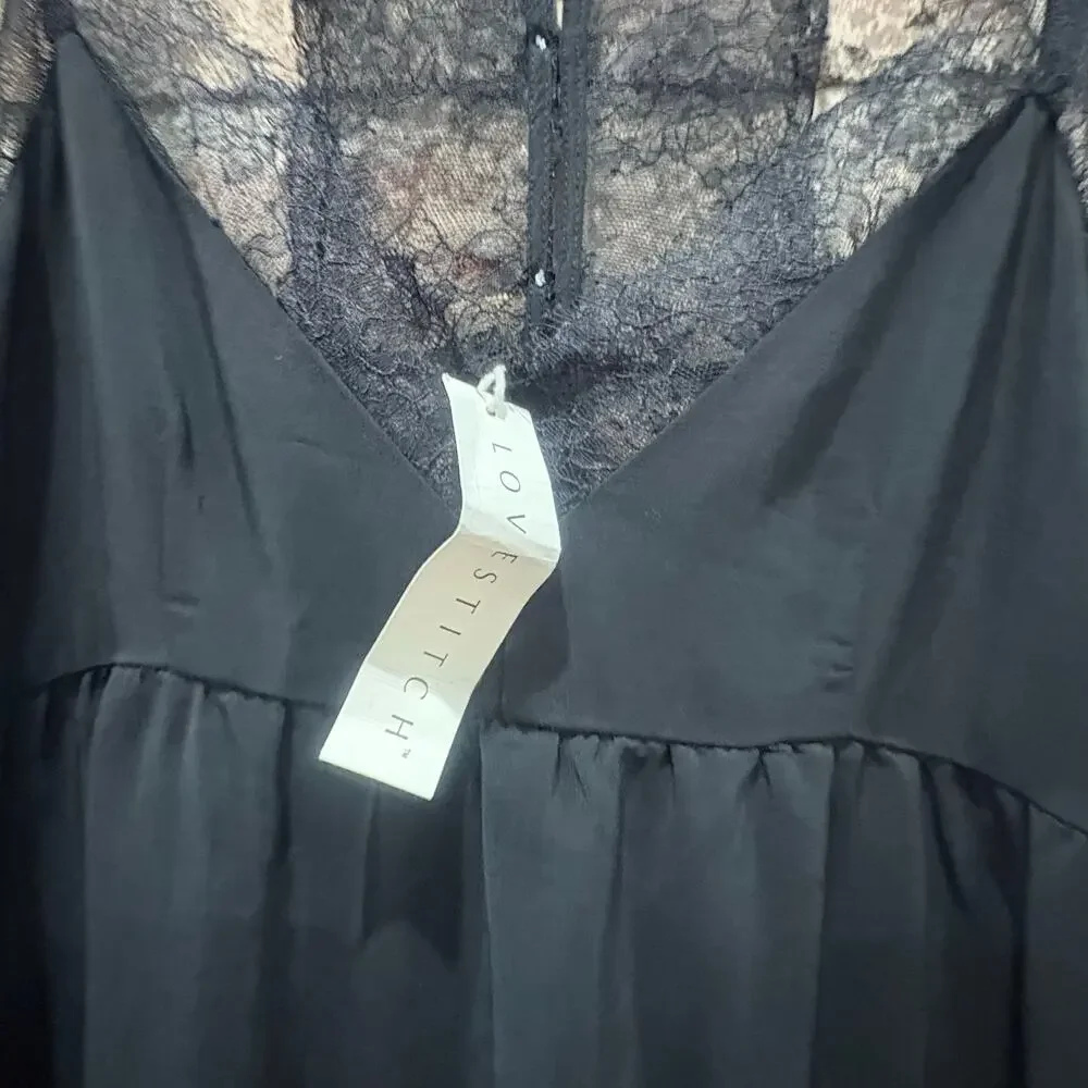 NEW Lovestitch Black Lace Spaghetti Strap Tiered Maxi Dress Size Small‎ - Picture 5 of 9